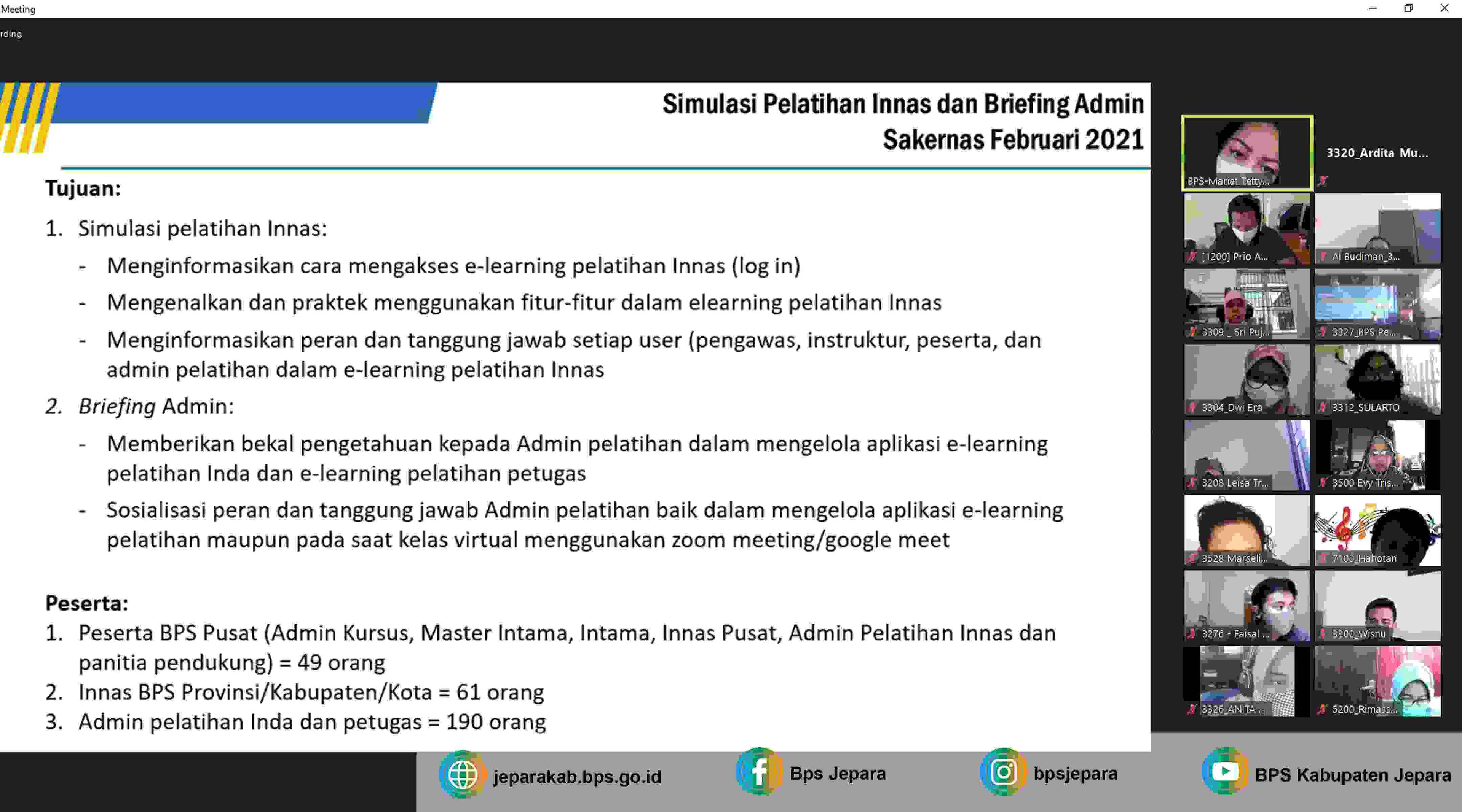 Simulasi Pelatihan Innas dan Briefing Admin Sakernas Februari 2021